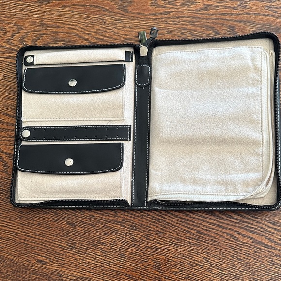 The Bombay Company Accessories - Black Leather and Beige Suede Travel Jewelry Organizer